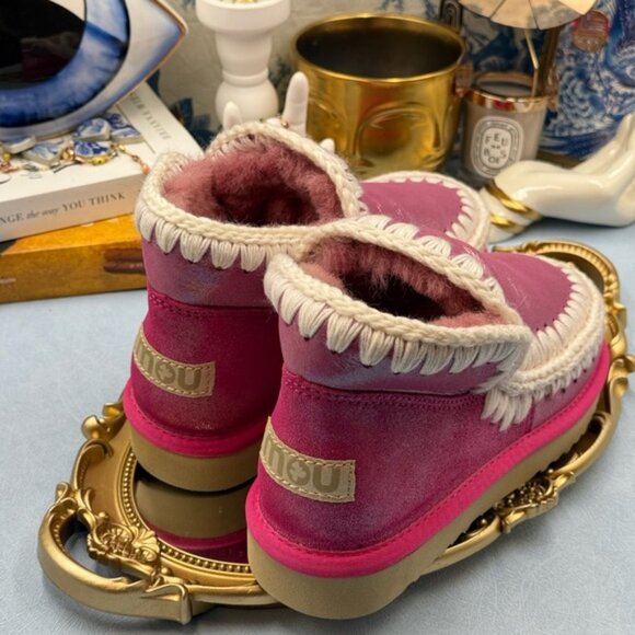 🆕 MOU 🧿 NWOT WOB Metallic & Glitter Pink Eskimo Ankle Boot, Sz EU 38 - Picture 6 of 12